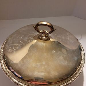 Sheffield silver Plate Footed Round Covered Serving Dish Pyrex insert Vintage